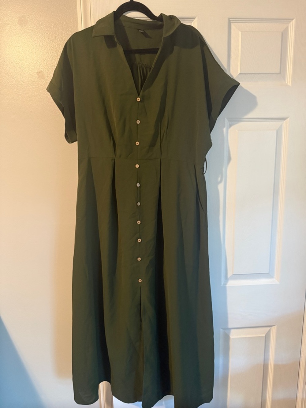 SHEIN Olive Green Button-Front Maxi Dress